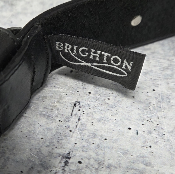 Vintage Brighton 1992 Western Black Concho Leather Belt Silver Buckle Medallions main image 8